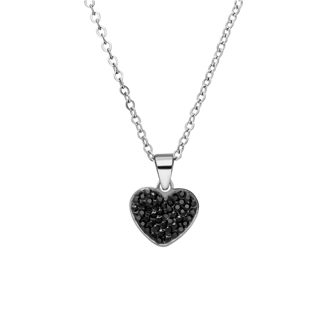 LivLiv stainless steel ketting hart met kristal zwart voor dames