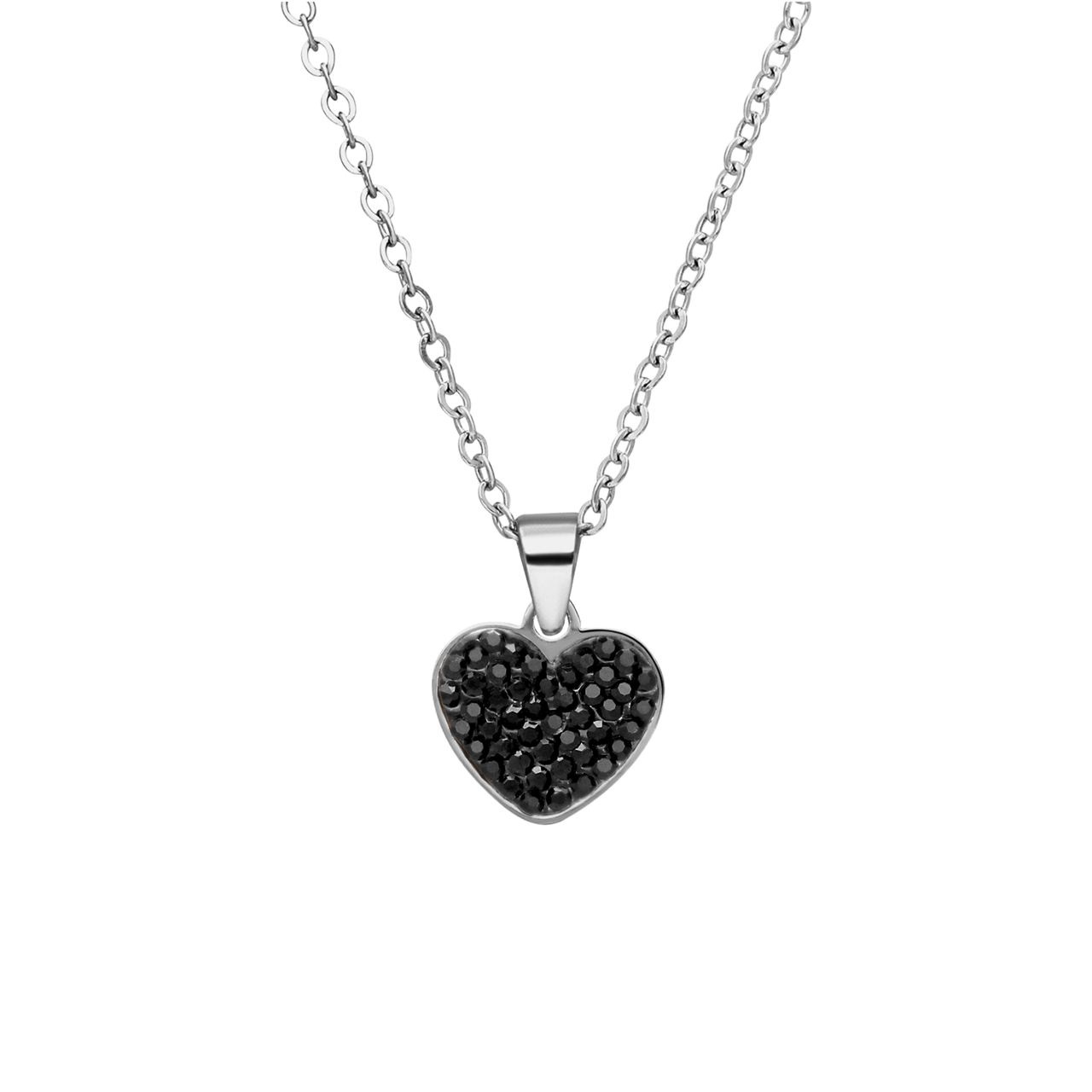 LivLiv stalen ketting hart met kristal zwart voor dames