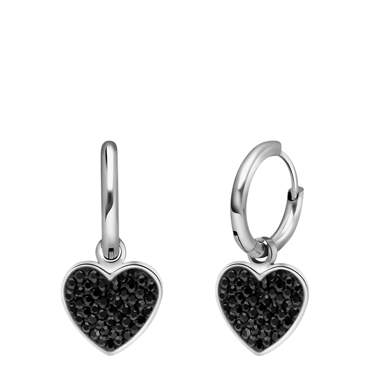LivLiv stainless steel oorringen hart met kristal zwart voor dames