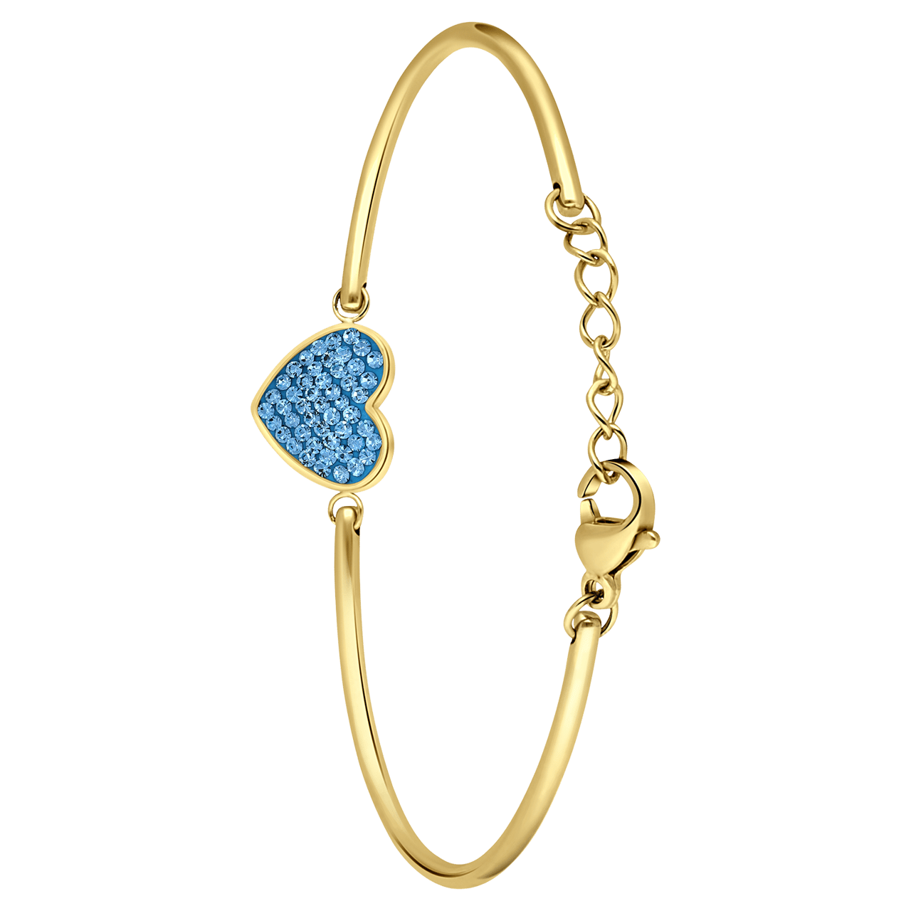 Stalen goldplated armband hart met kristal aqua