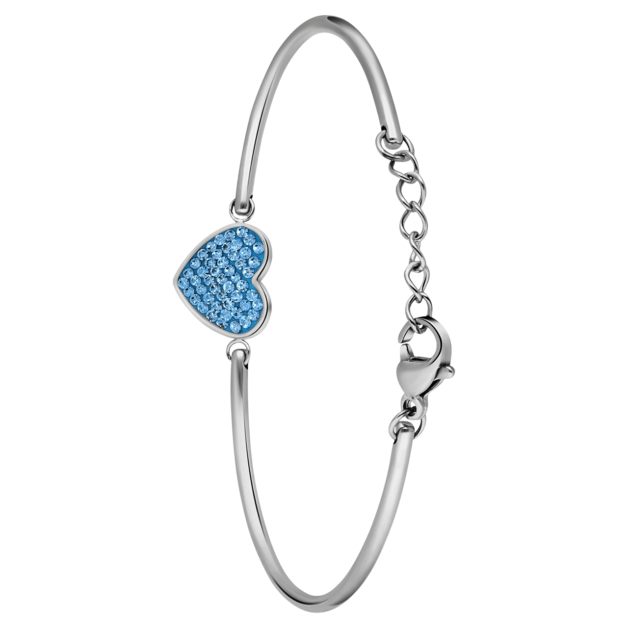 Stalen armband hart met kristal aqua