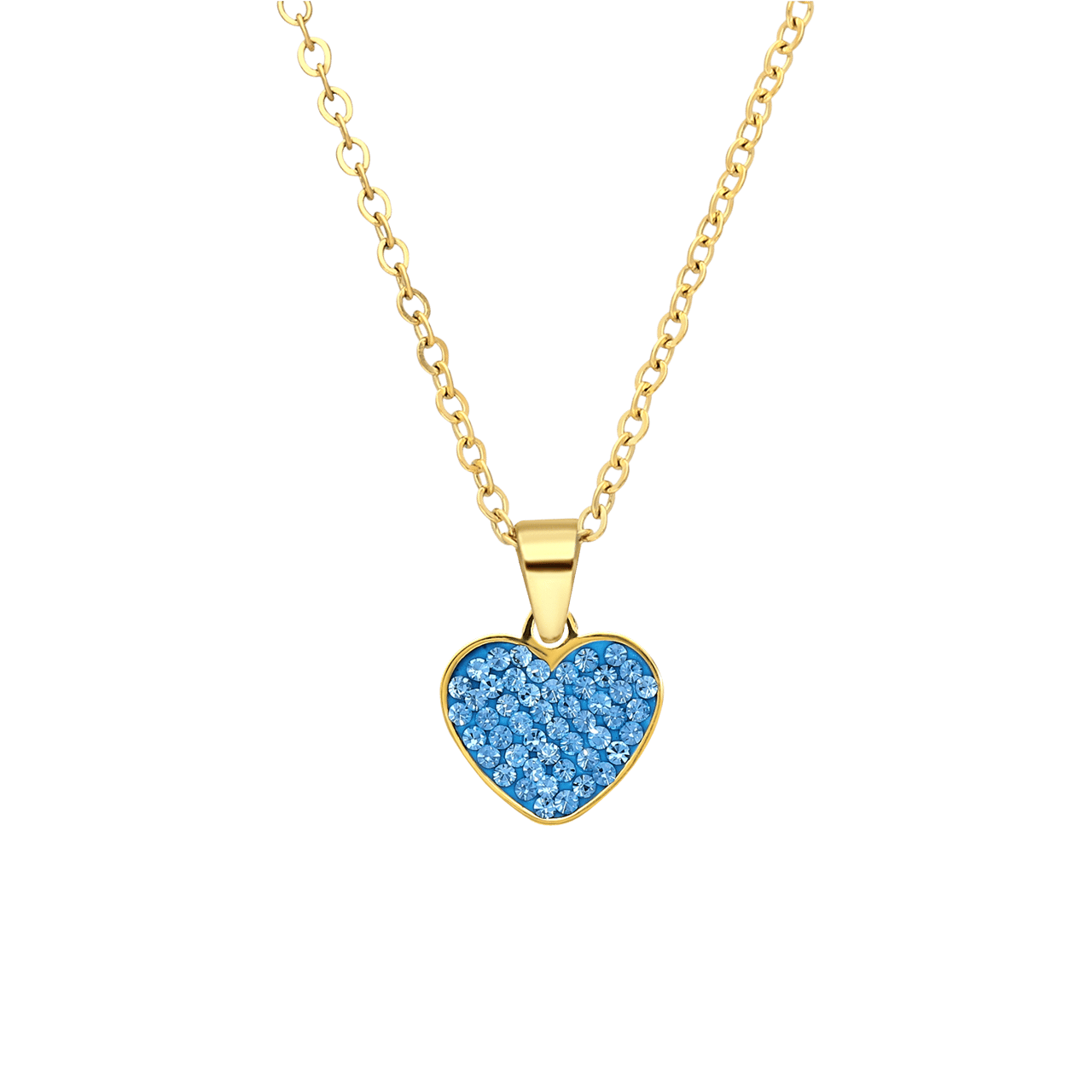 LivLiv stalen goldplated ketting hart met kristal aqua voor dames