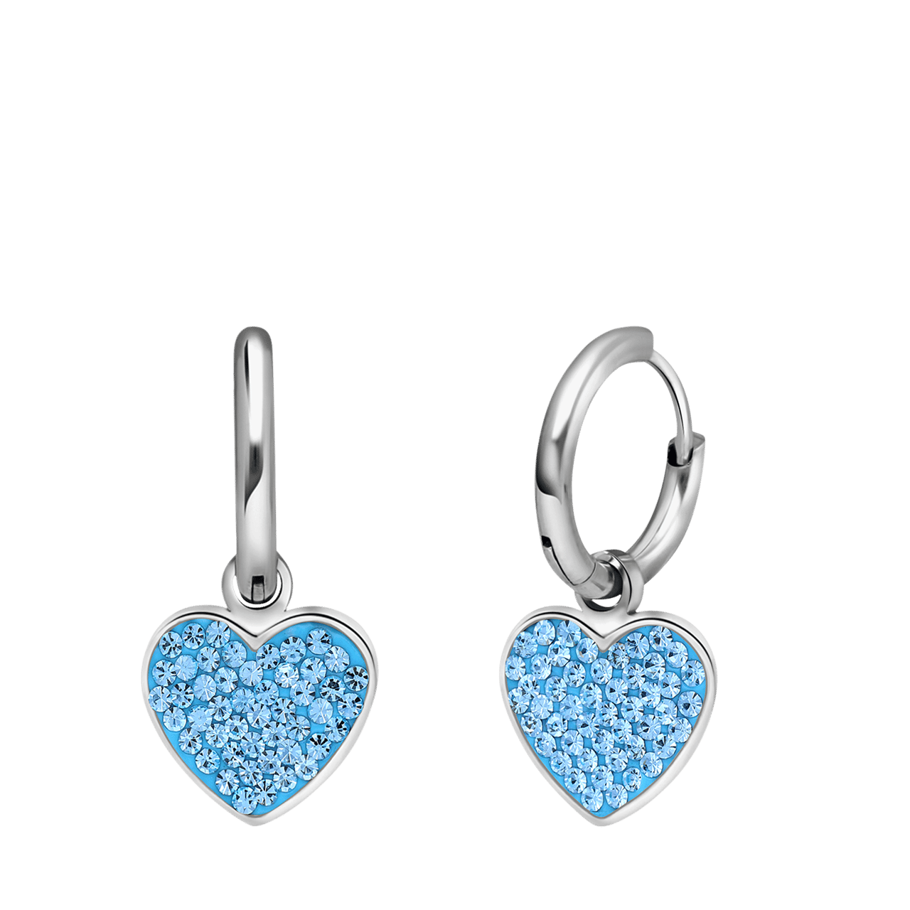 LivLiv stainless steel oorringen hart met kristal aqua voor dames