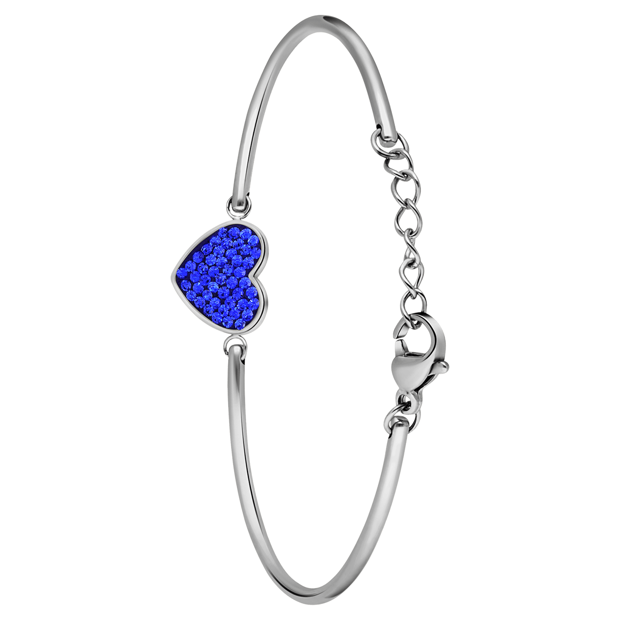 Armband aus Edelstahl, Herz mit Kristall, Saphirblau