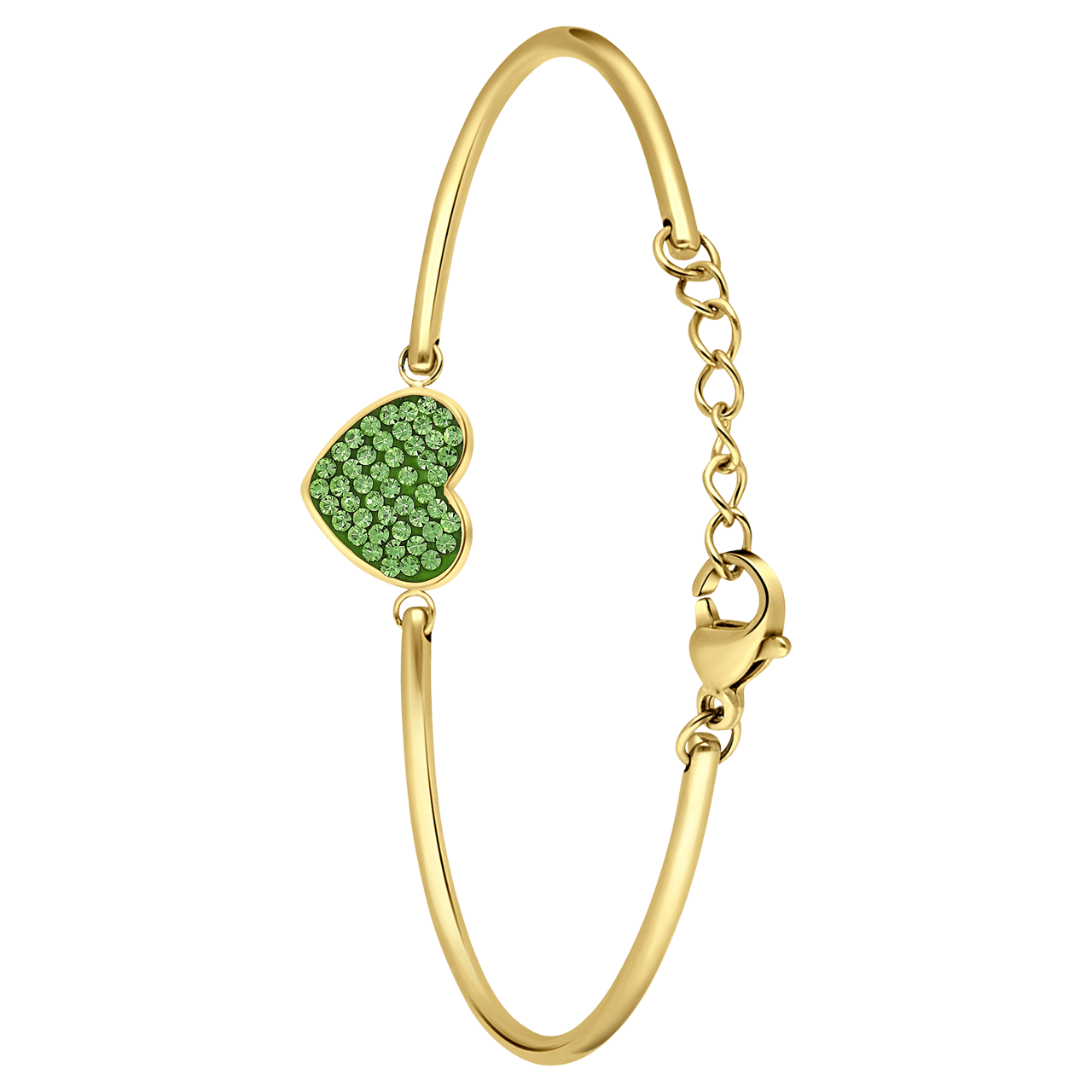 Armband aus Edelstahl, vergoldet, Herz mit Kristall, Peridotgrün