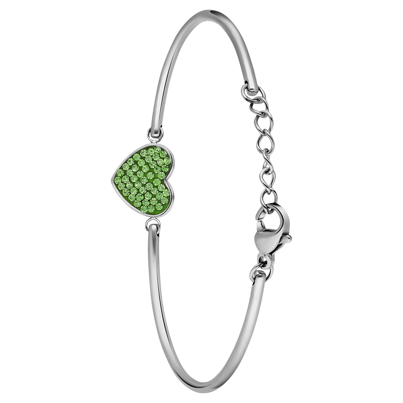 Armband aus Edelstahl, Herz mit Kristall, Peridotgrün