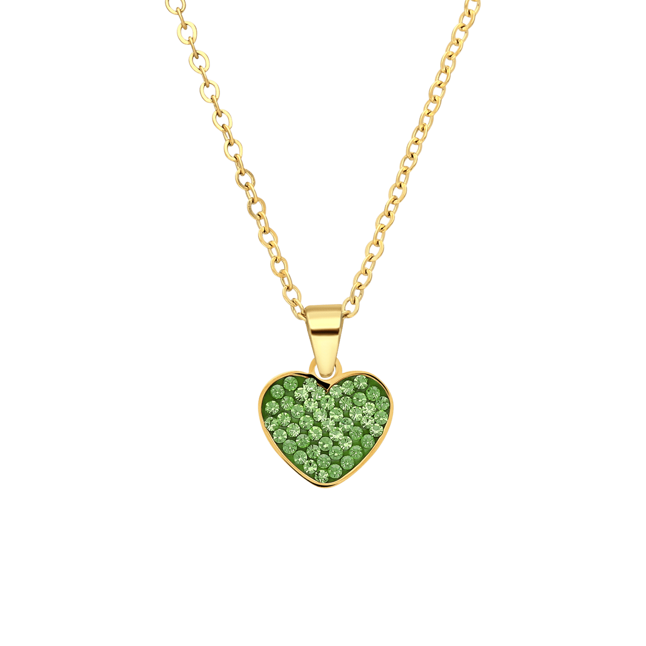 Halskette aus Edelstahl, vergoldet, Herz mit Kristall, Peridotgrün
