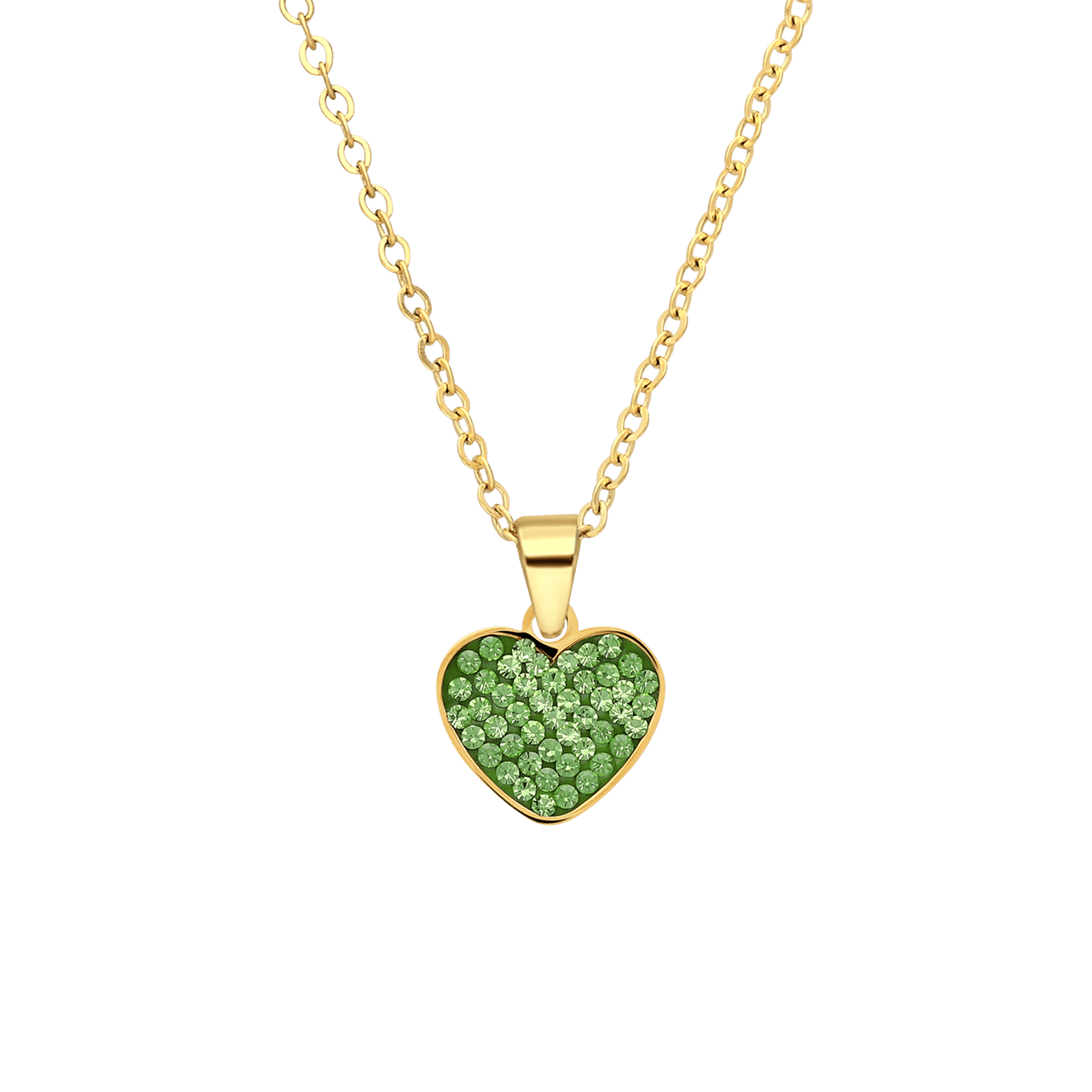 Stainless steel goldplated ketting met hanger hart met lichtgroen kristal voor dames