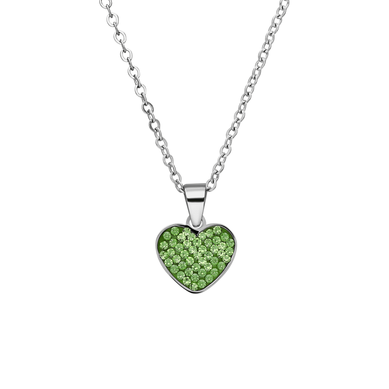 LivLiv stalen ketting hart met kristal peridot voor dames