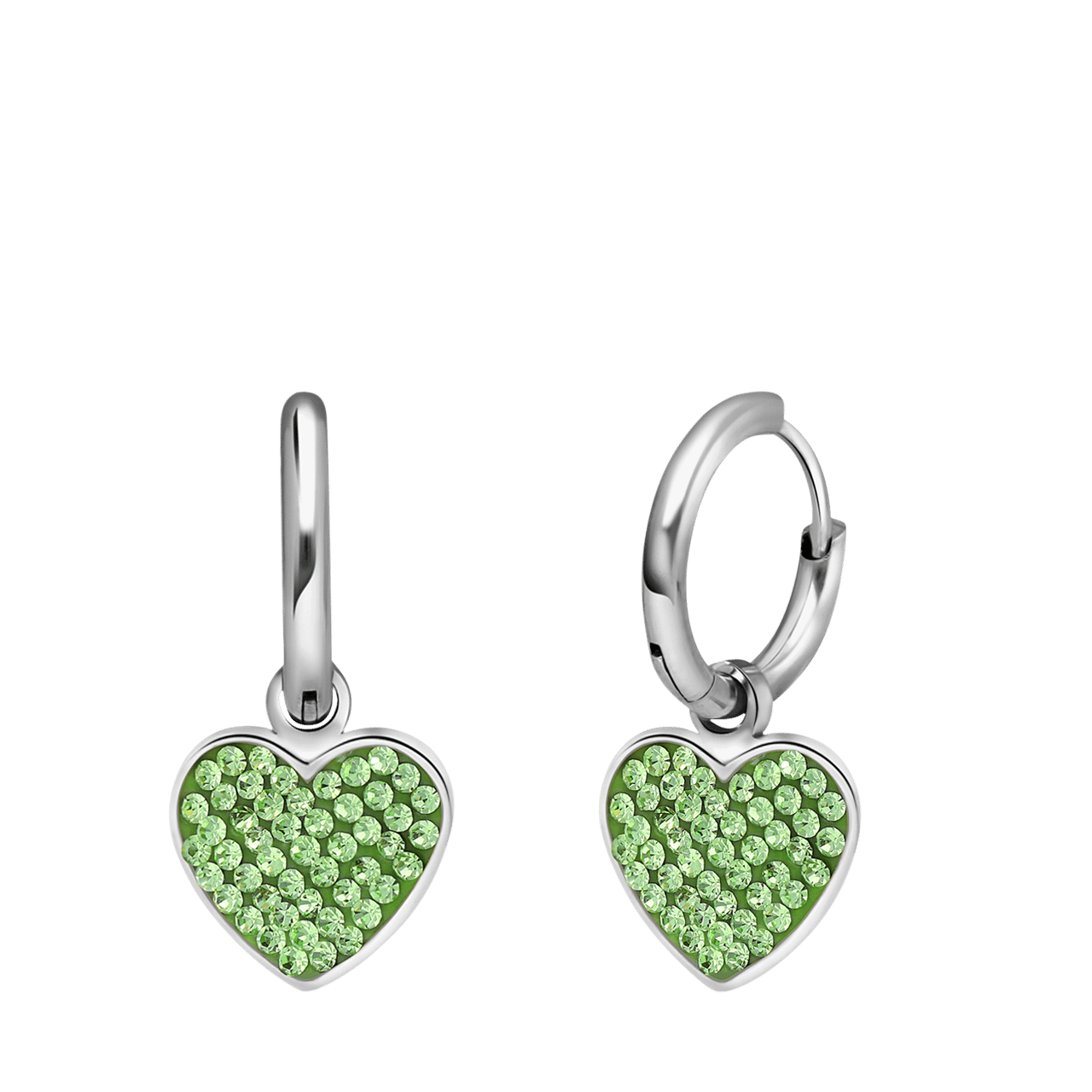 Ohrringe aus Edelstahl, vergoldet, Herz mit Kristall, Peridotgrün