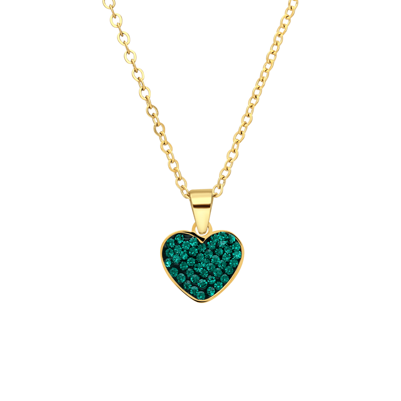 Stainless steel goldplated ketting met hanger hart met groen kristal voor dames