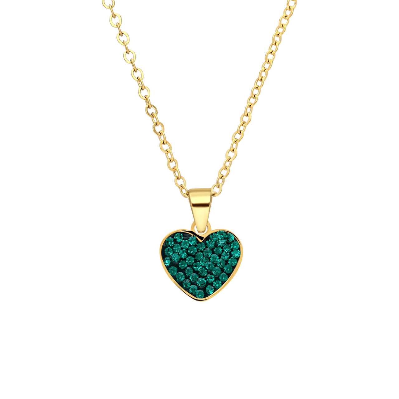 Stalen goldplated ketting met hanger hart met groen kristal voor dames