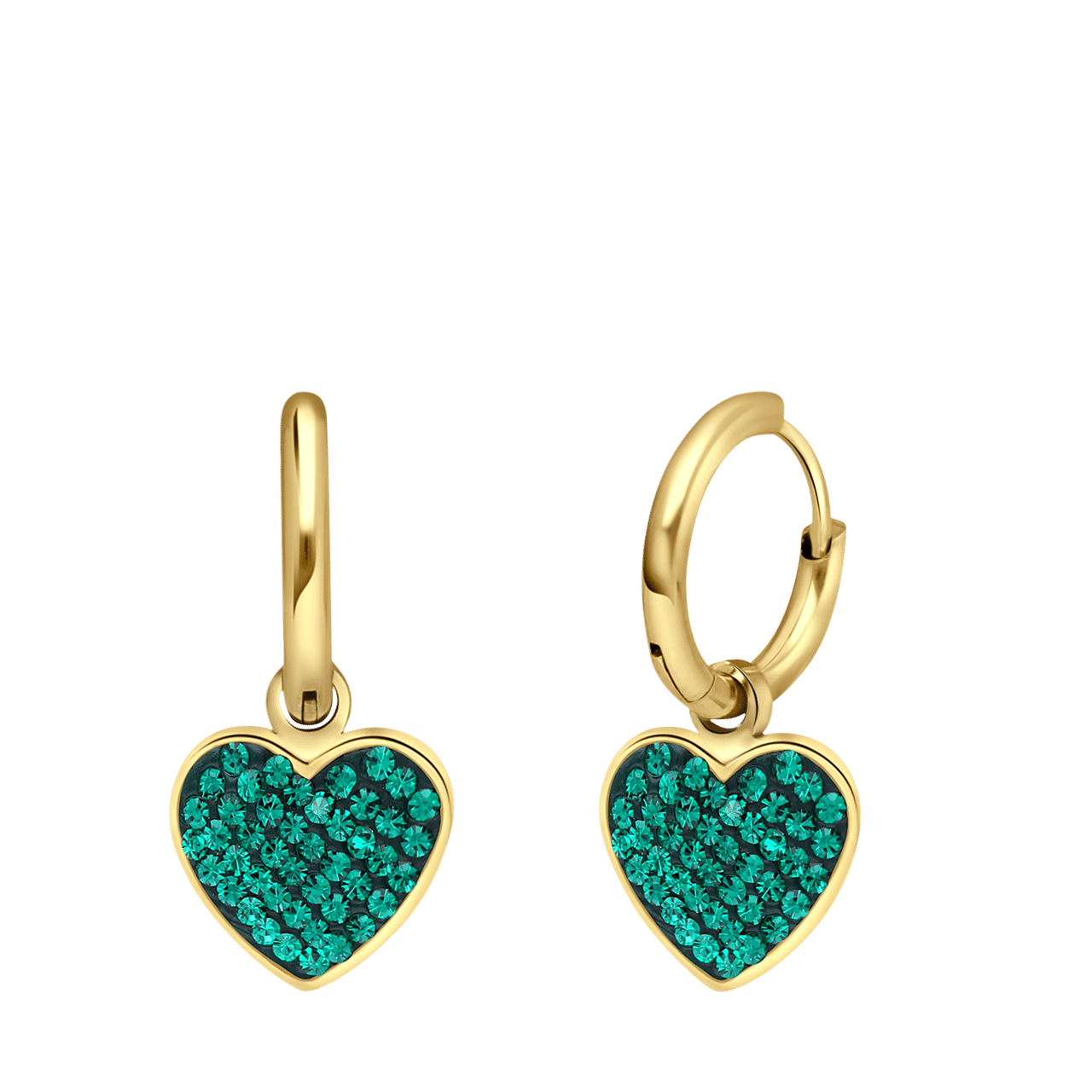LivLiv stalen goldplated oorringen hart kristal emerald voor dames