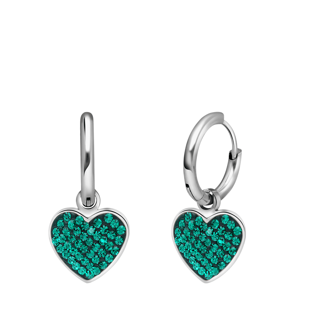 LivLiv stainless steel oorringen hart met kristal emerald voor dames