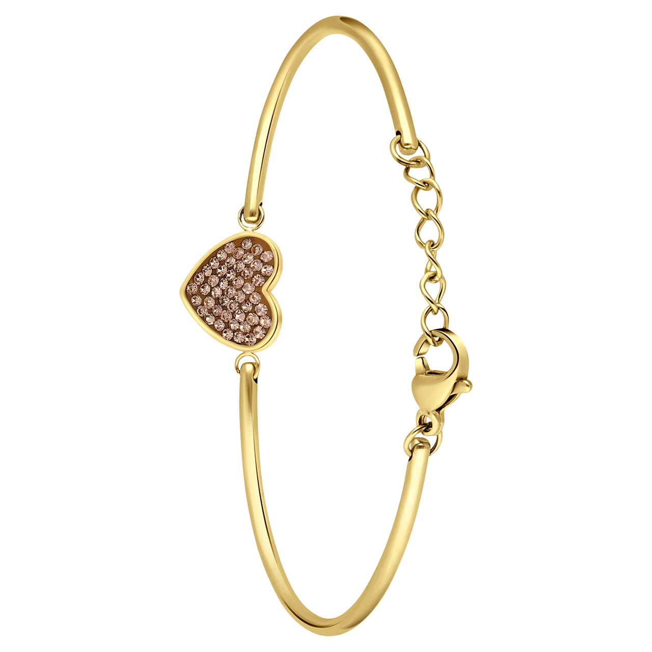 Armband aus Edelstahl, vergoldet, Herz mit Kristall, Rauchquarz