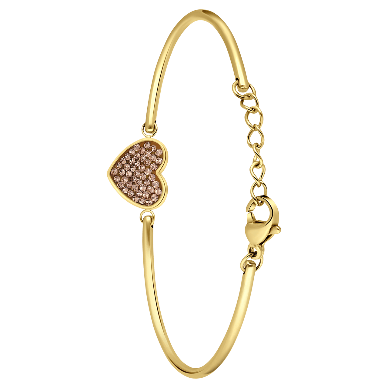 Stainless steel goldplated fantasiearmband met hanger hart met colorado kristal voor dames