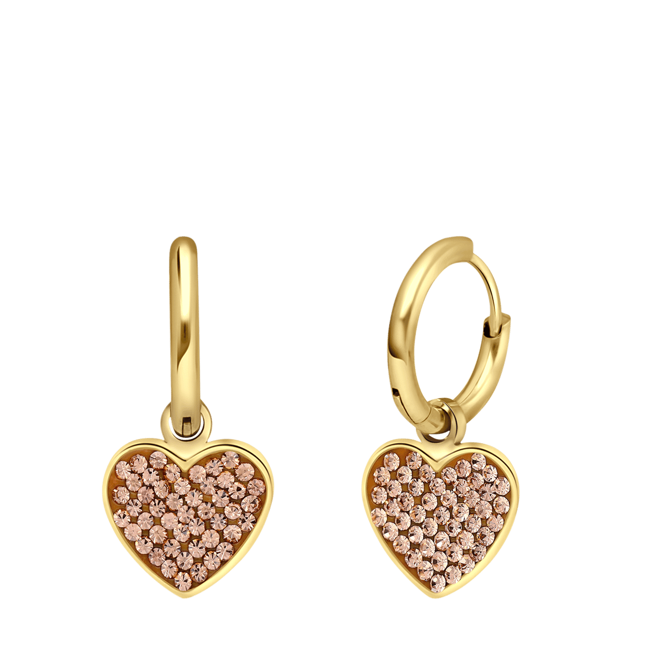 LivLiv stainless steel goldplated oorringen hart kristal colorado voor dames