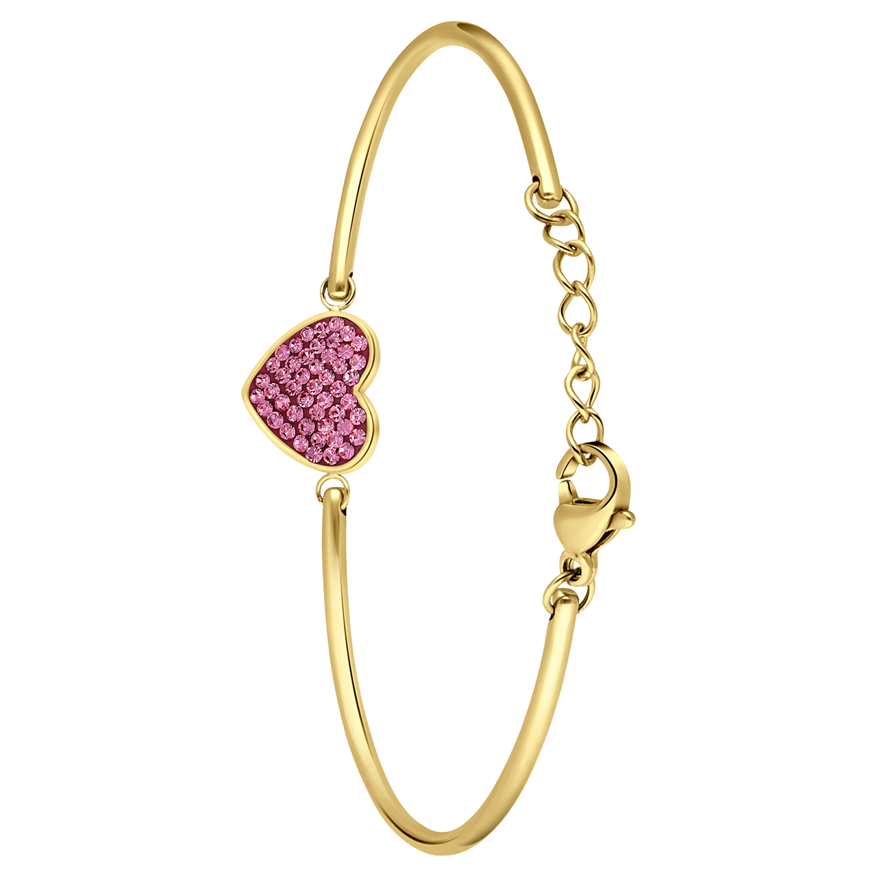 Stalen goldplated fantasiearmband met hanger hart met kristal roze voor dames
