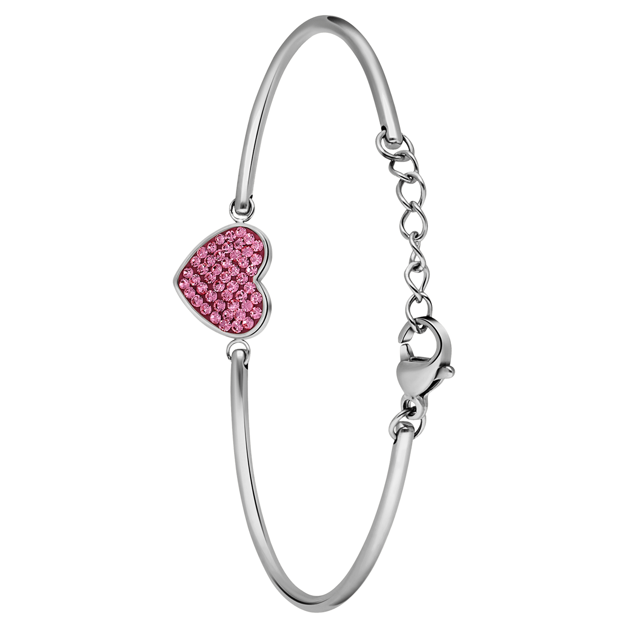 Stalen armband hart met kristal rose