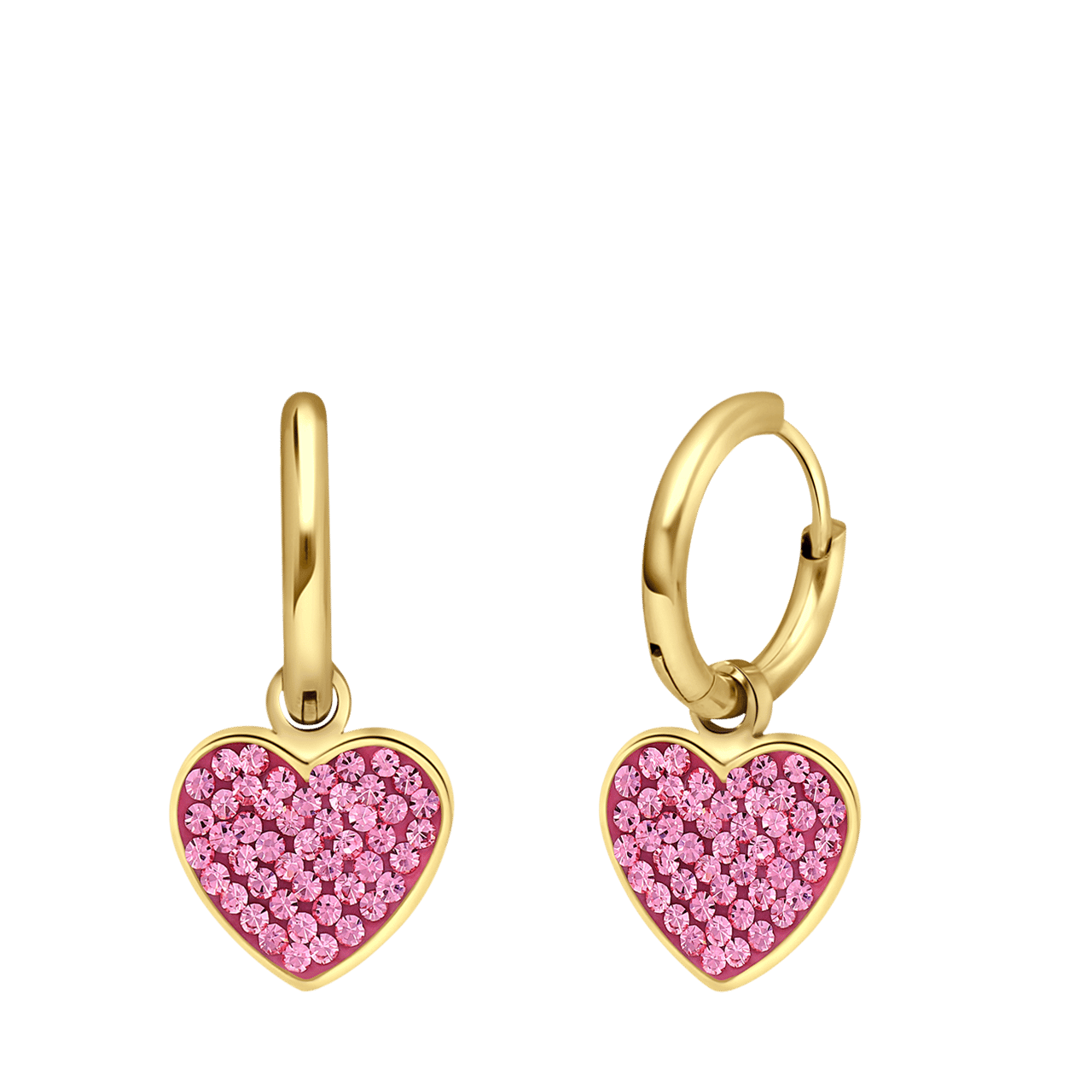 LivLiv stainless steel goldplated oorringen hart met kristal roze voor dames