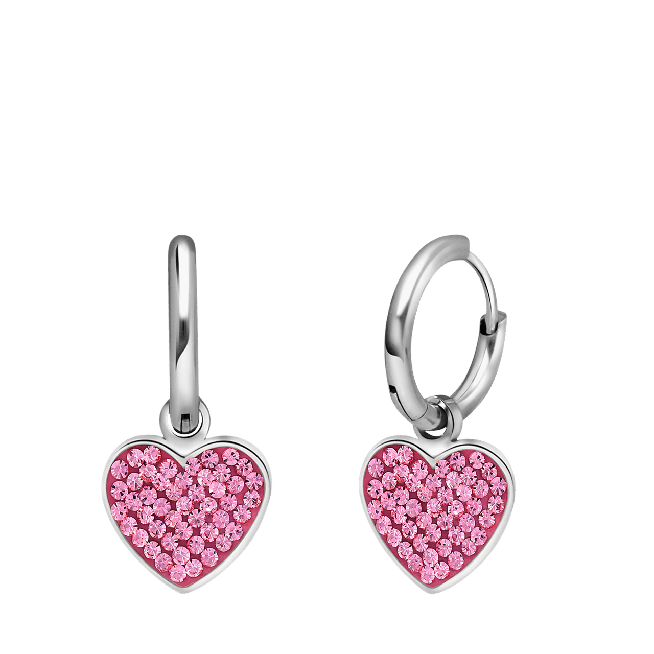 Ohrringe aus Edelstahl, Herz mit Kristall, Rosa