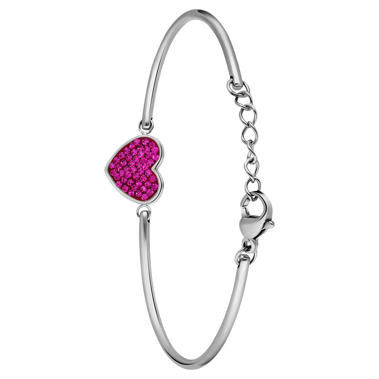 Stainless steel armband hart met kristal fuchsia