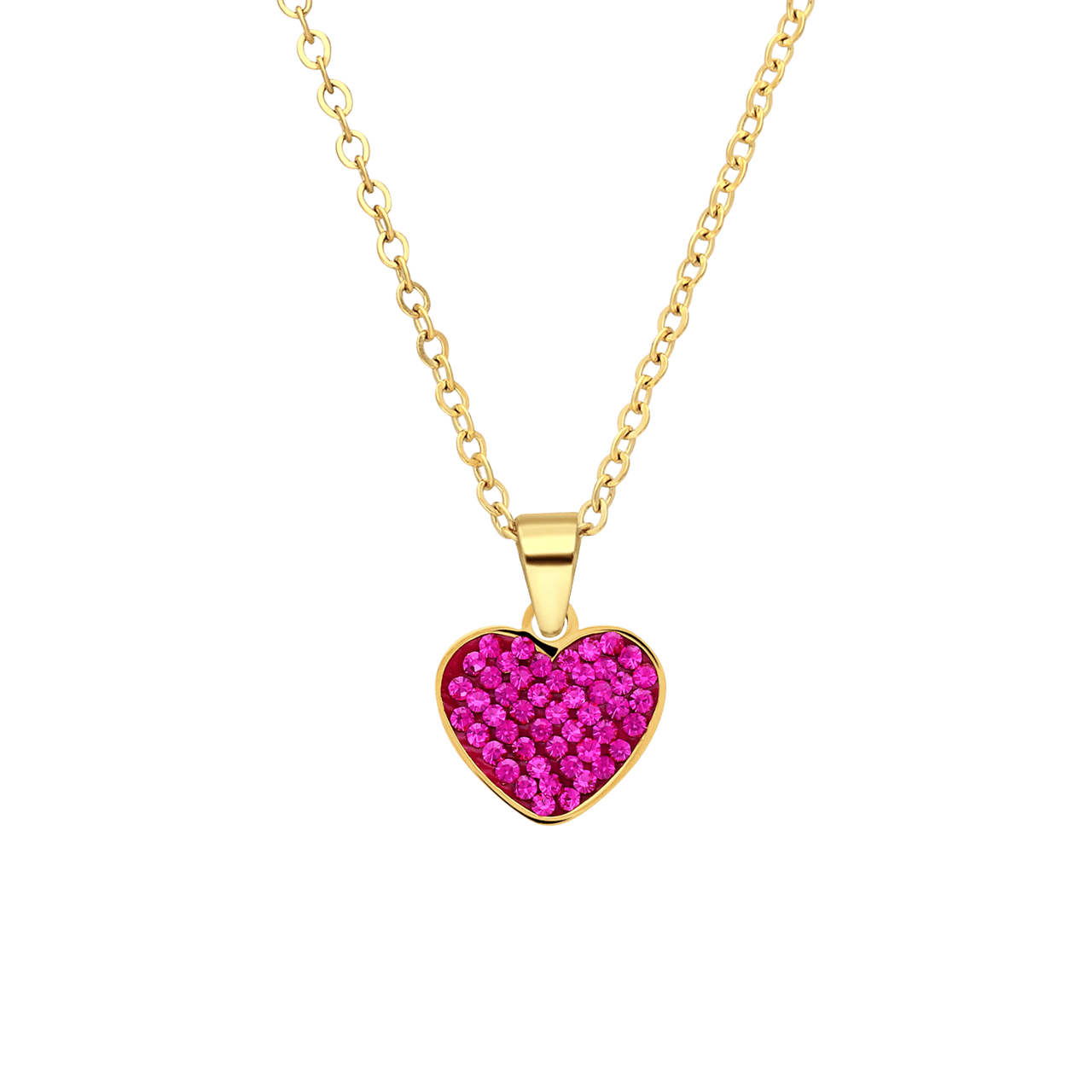 LivLiv stainless steel goldplated ketting hart met kristal fuchsia voor dames