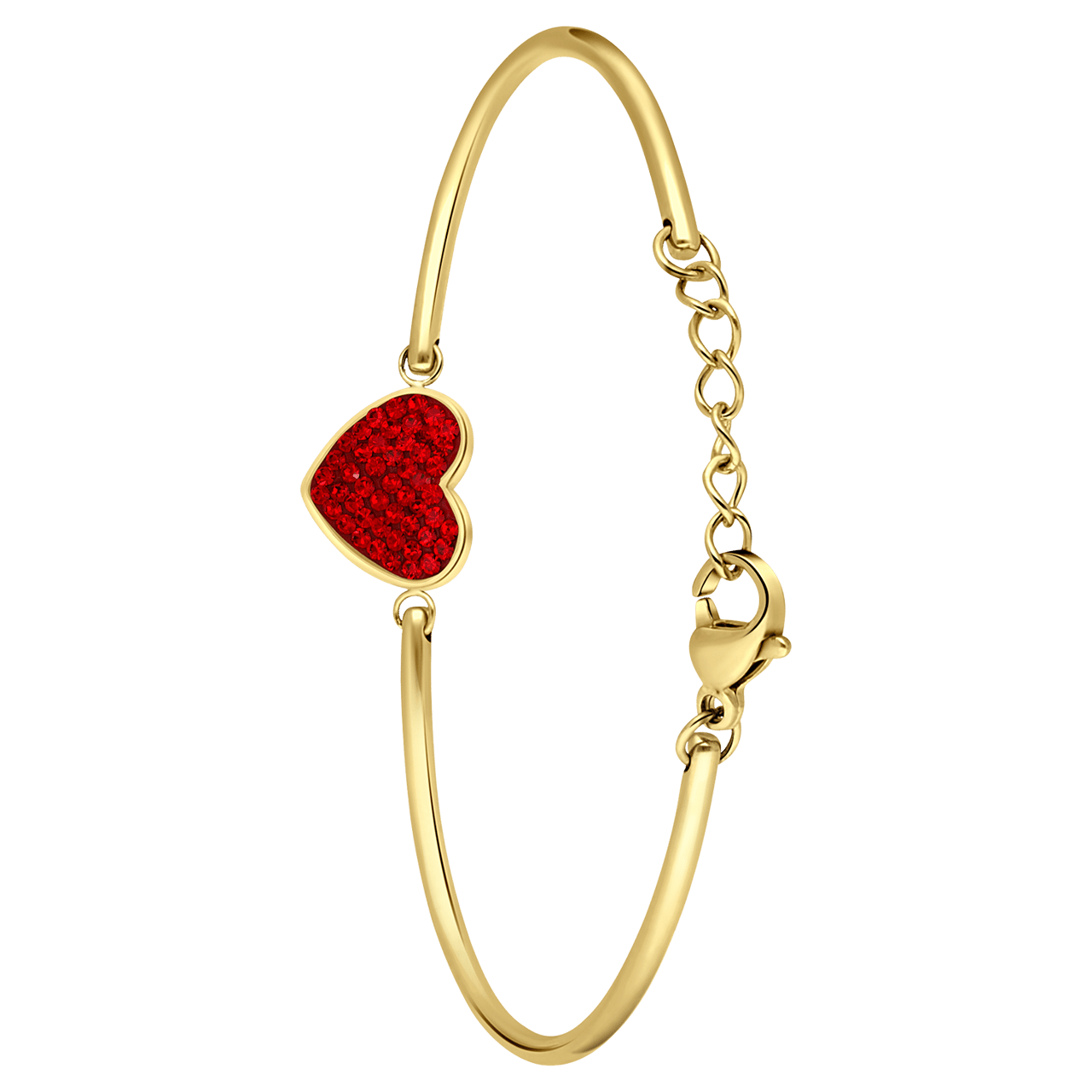 Stainless steel goldplated fantasiearmband met hanger hart met rood kristal voor dames