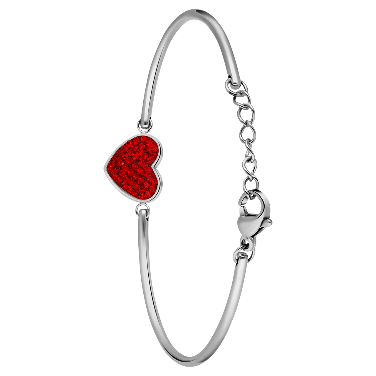 Armband aus Edelstahl, Herz mit Kristall, Roter Samt