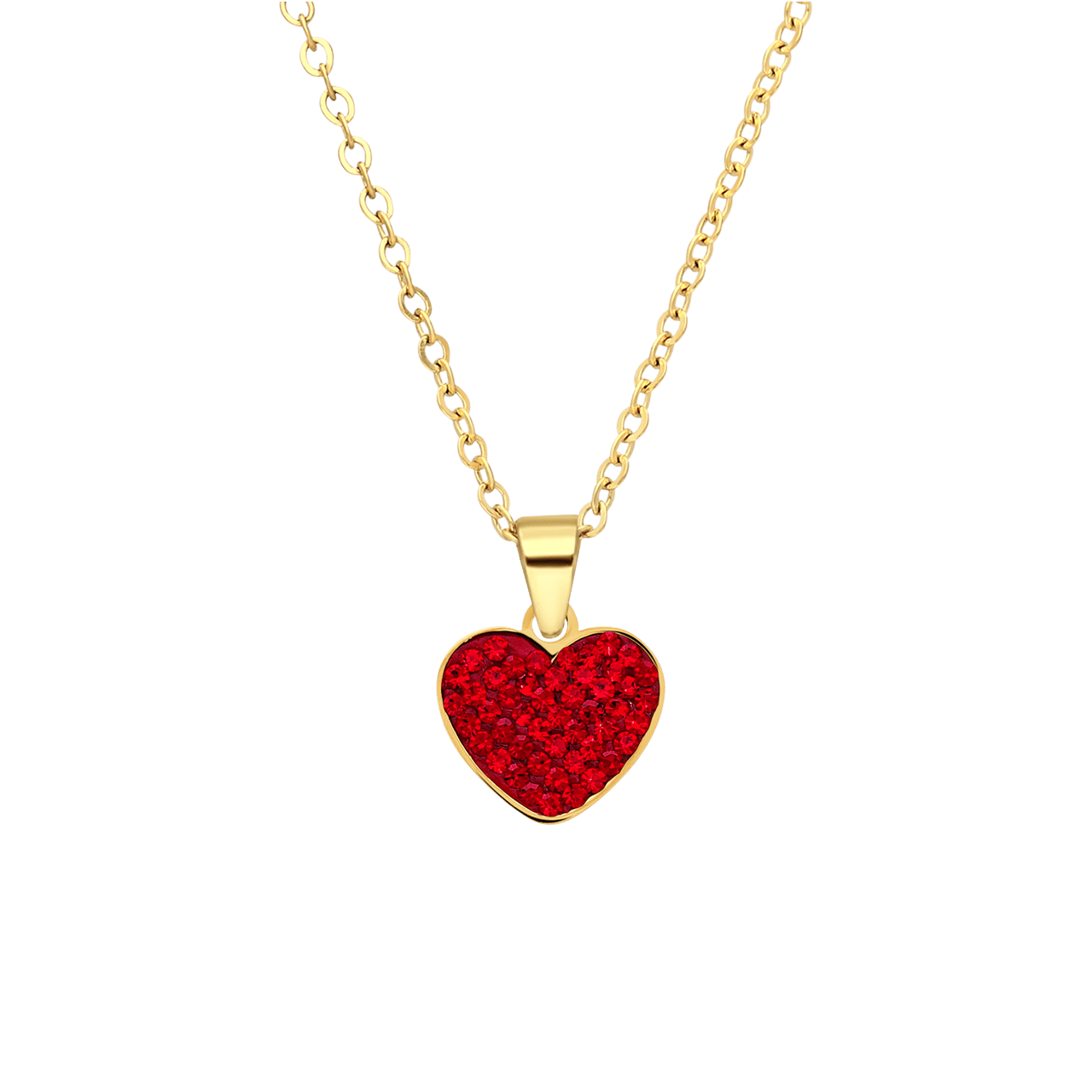Stainless steel goldplated ketting met hanger hart met rood kristal voor dames