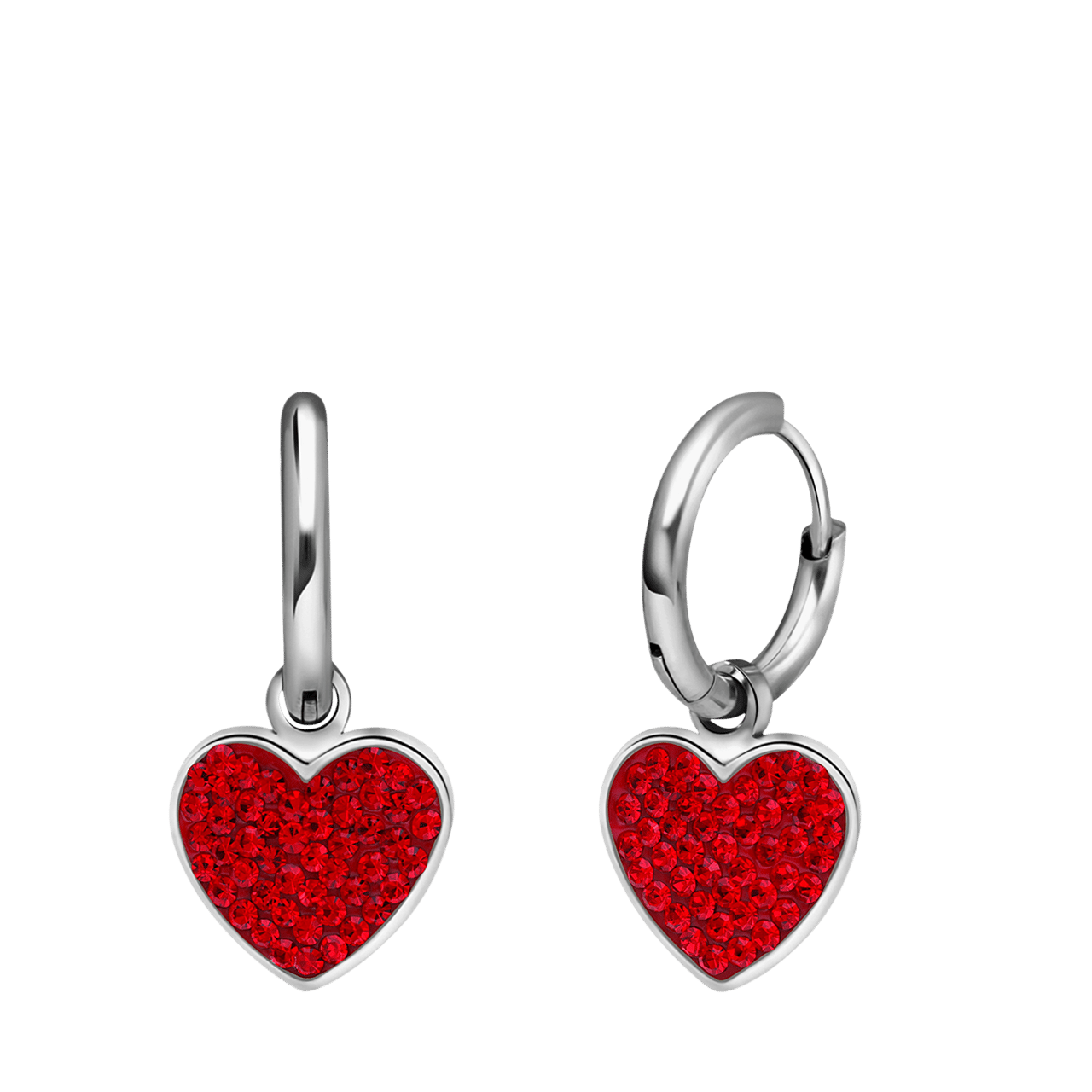 LivLiv stainless steel oorringen hart met kristal red velvet voor dames