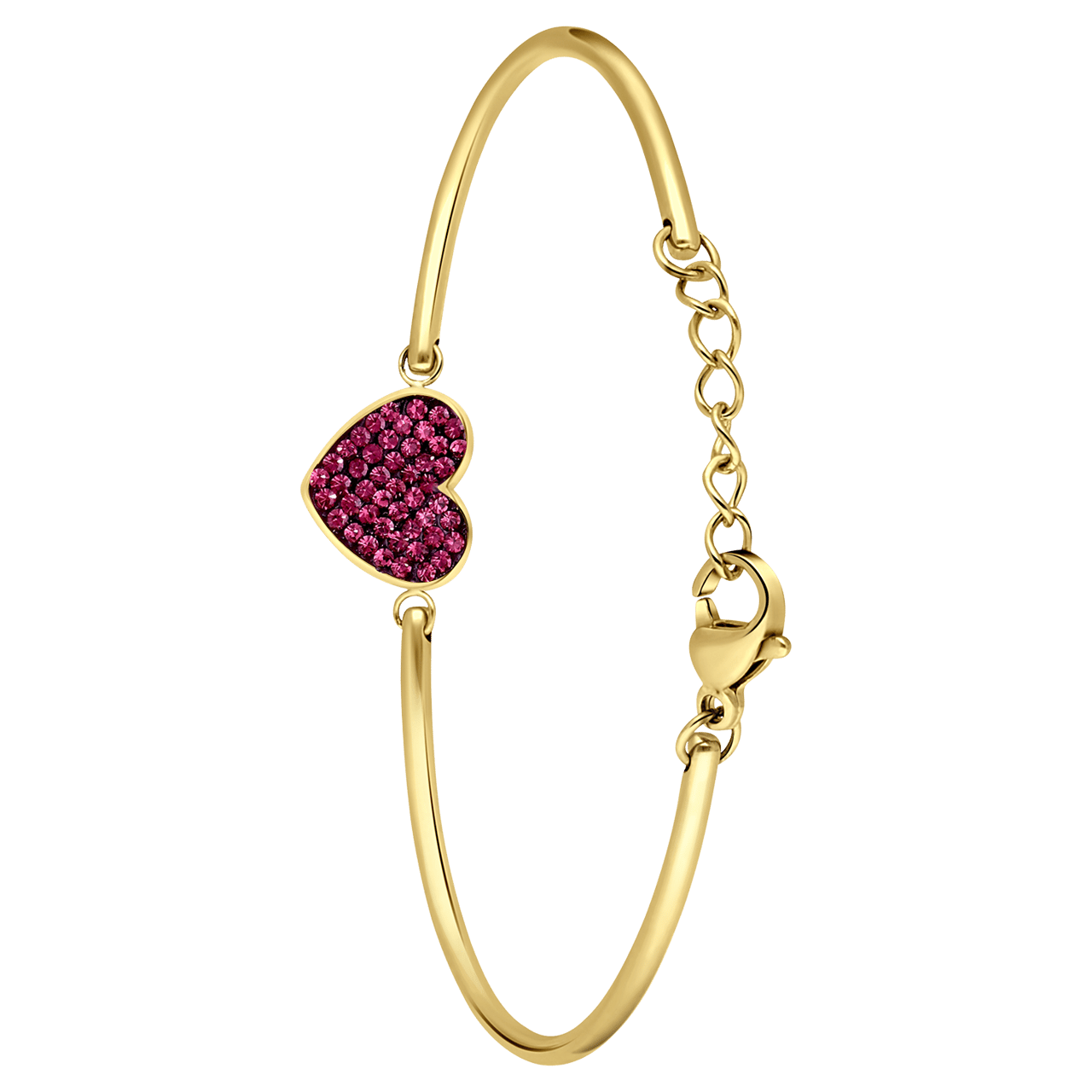 Armband aus Edelstahl, vergoldet, Herz mit Kristall, Amethystfarben