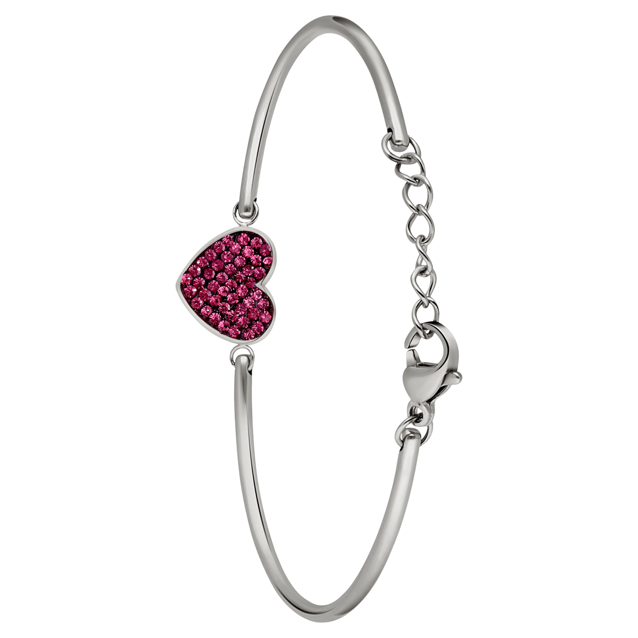 Armband aus Edelstahl, Herz mit Kristall, Amethystfarben