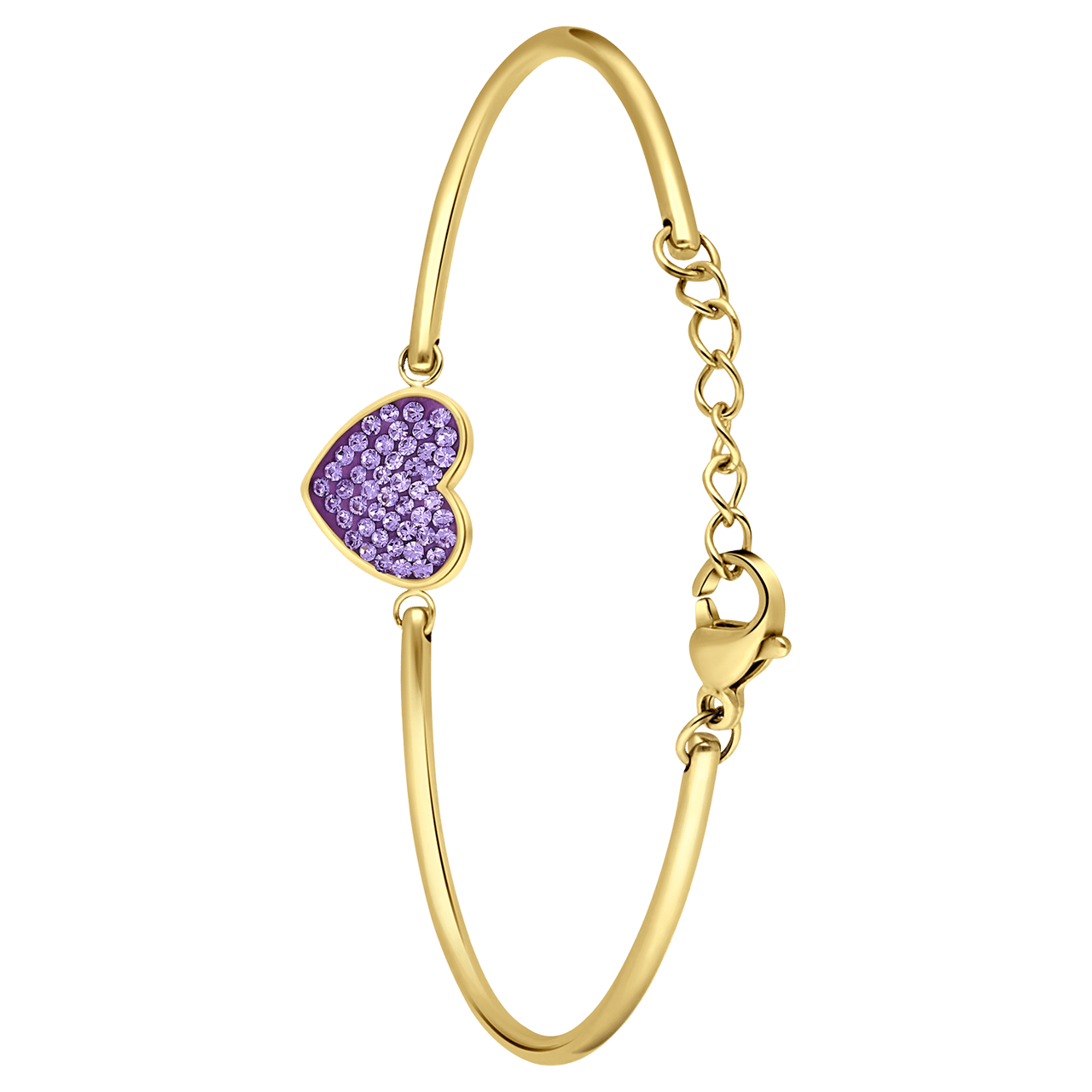 Stainless steel goldplated armband hart met kristal violet