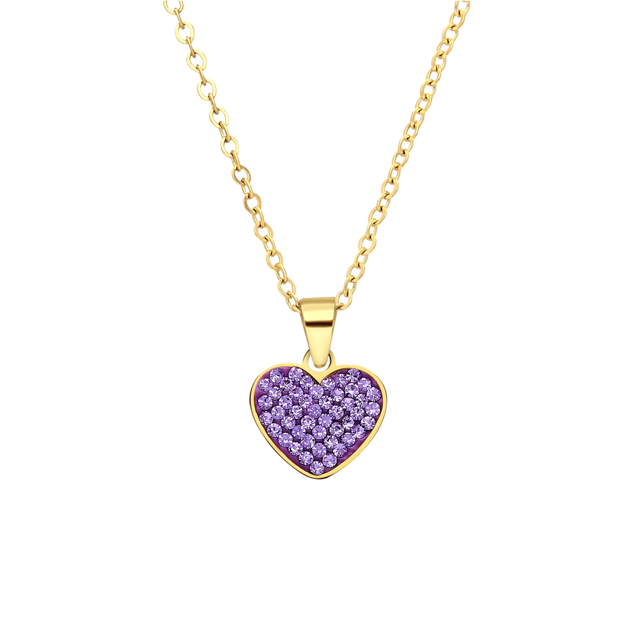 LivLiv stalen goldplated ketting hart met kristal violet voor dames
