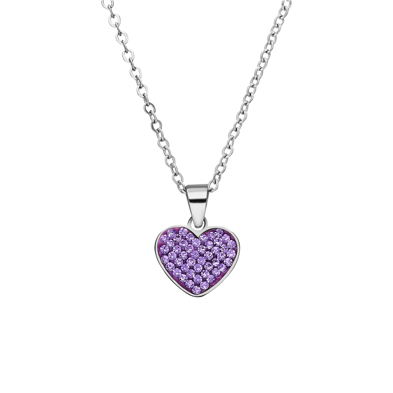 Halskette aus Edelstahl, Herz mit Kristall, Violett