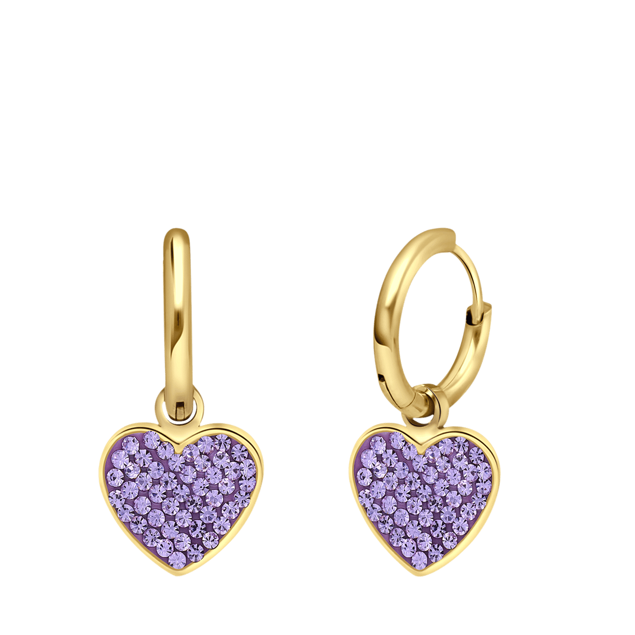Stalen goldplated oorringen met hanger hart met kristal violet voor dames