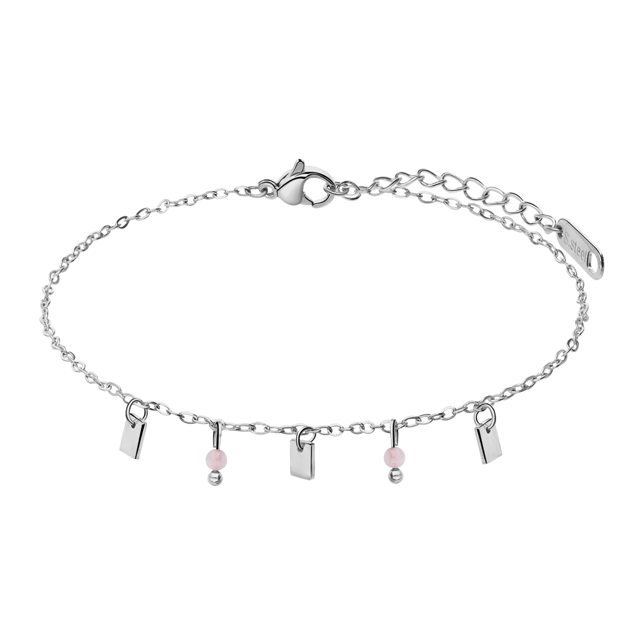 Stalen armband met rozenkwarts