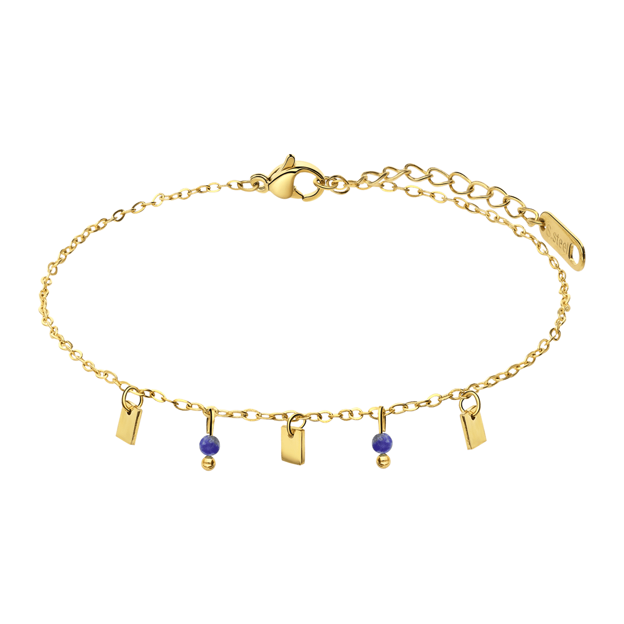 Stainless steel goldplated fantasiearmband met lapis lazuli voor dames