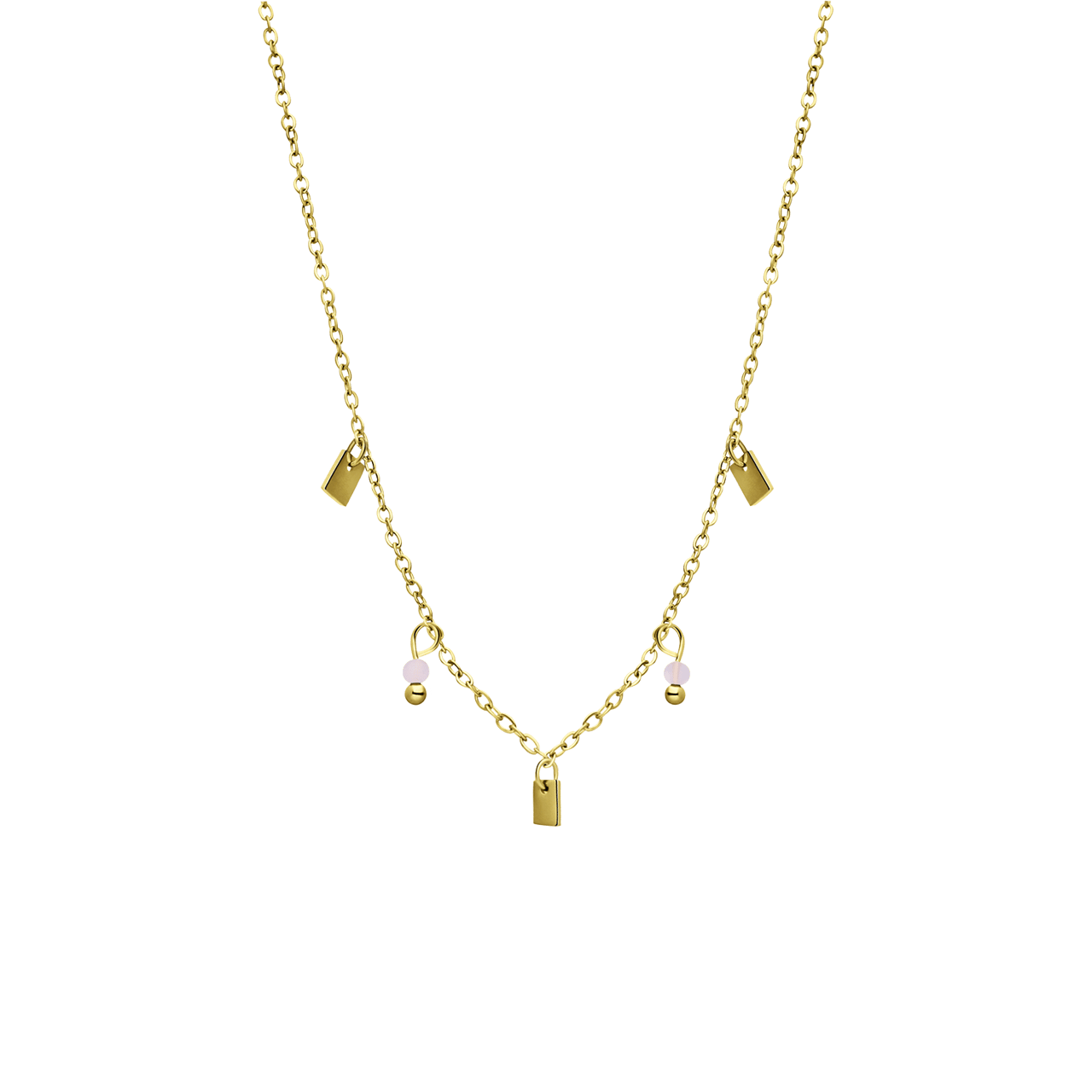 Stainless steel goldplated ketting met rozenkwarts