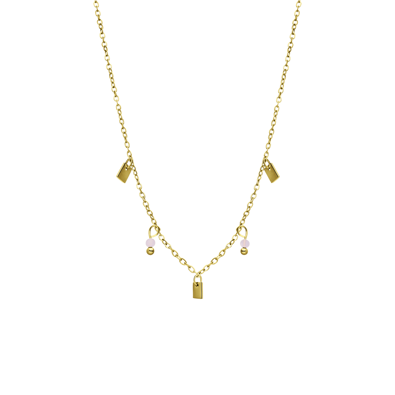 Stalen goldplated ketting met hanger met rozenkwarts voor dames