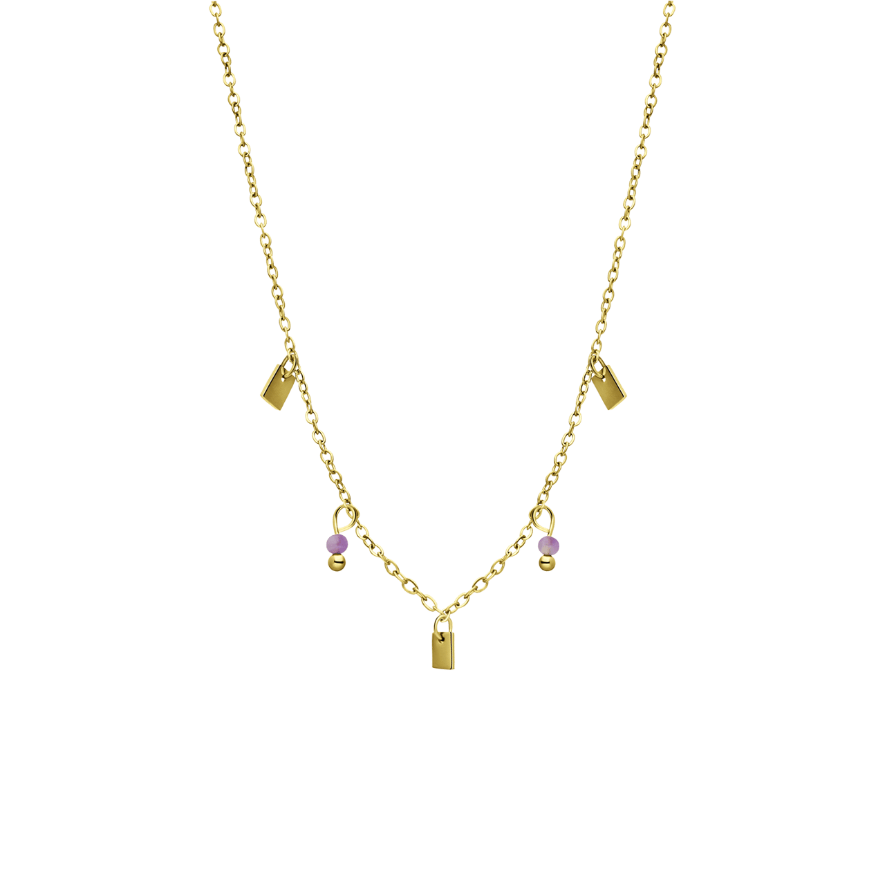 Halskette aus Edelstahl, vergoldet, mit Amethyst