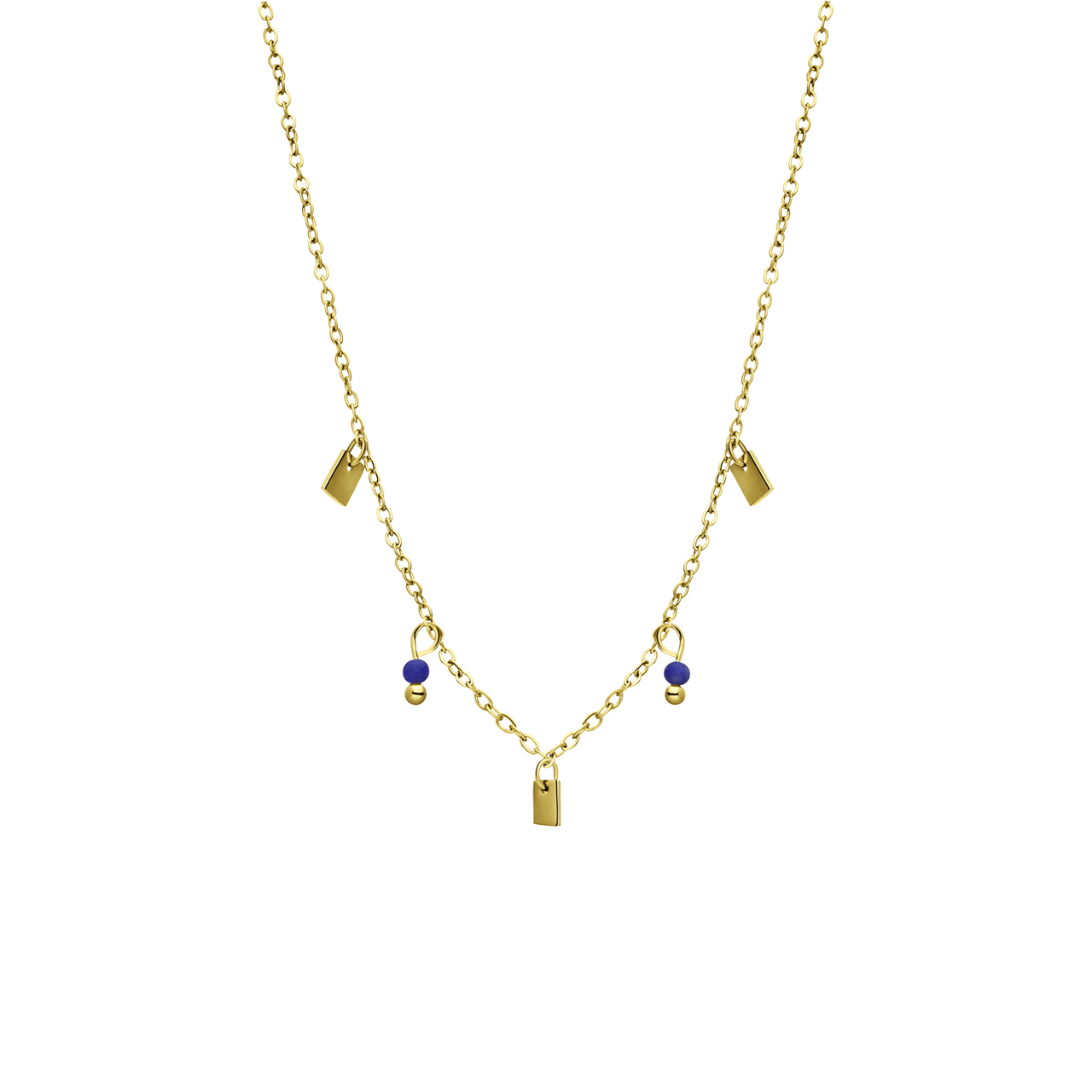 Halskette aus Edelstahl, vergoldet, mit Lapislazuli
