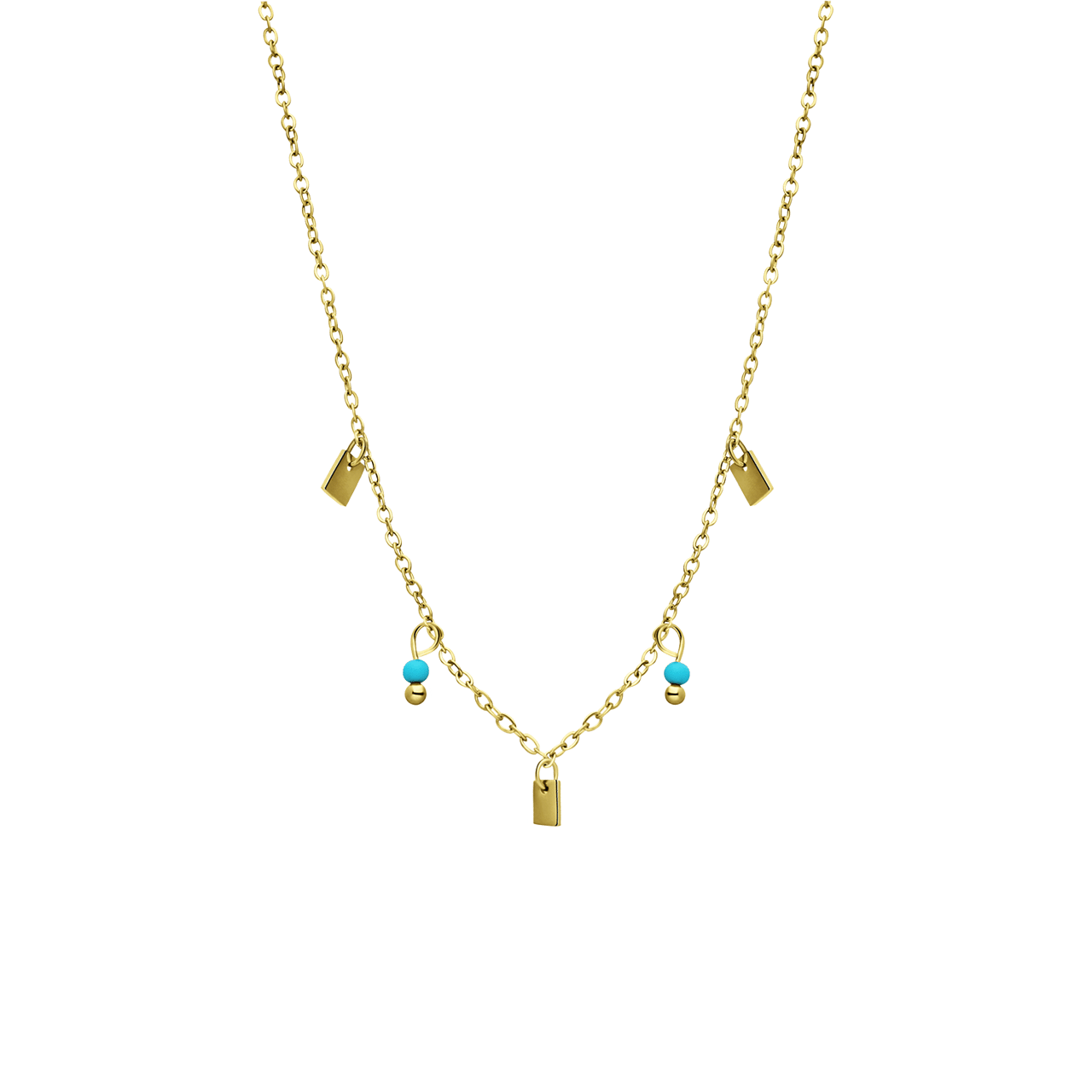 Stalen goldplated ketting met hanger met turquoise voor dames