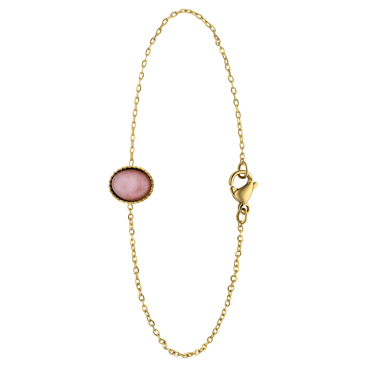 Stainless steel goldplated fantasiearmband met rozenkwarts voor dames