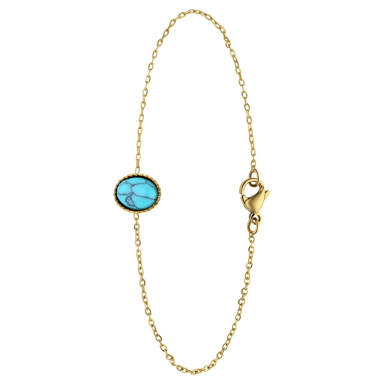 Stainless steel goldplated fantasiearmband met turquoise voor dames