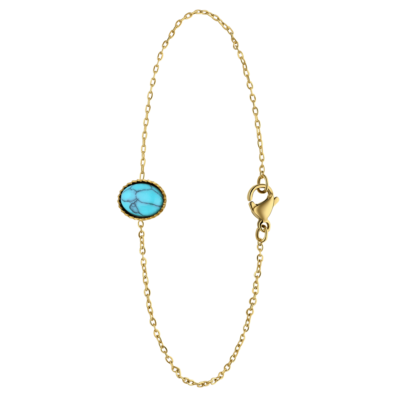 Stalen goldplated armband bol met turquoise