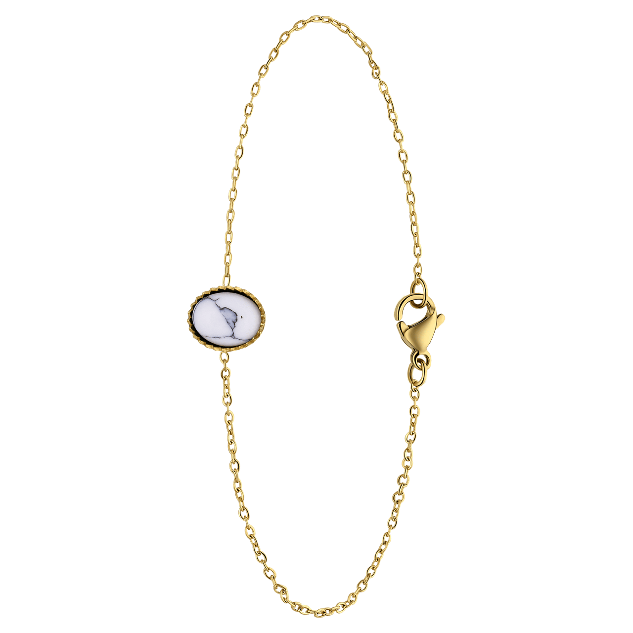 Stainless steel goldplated fantasiearmband met wit turquoise voor dames