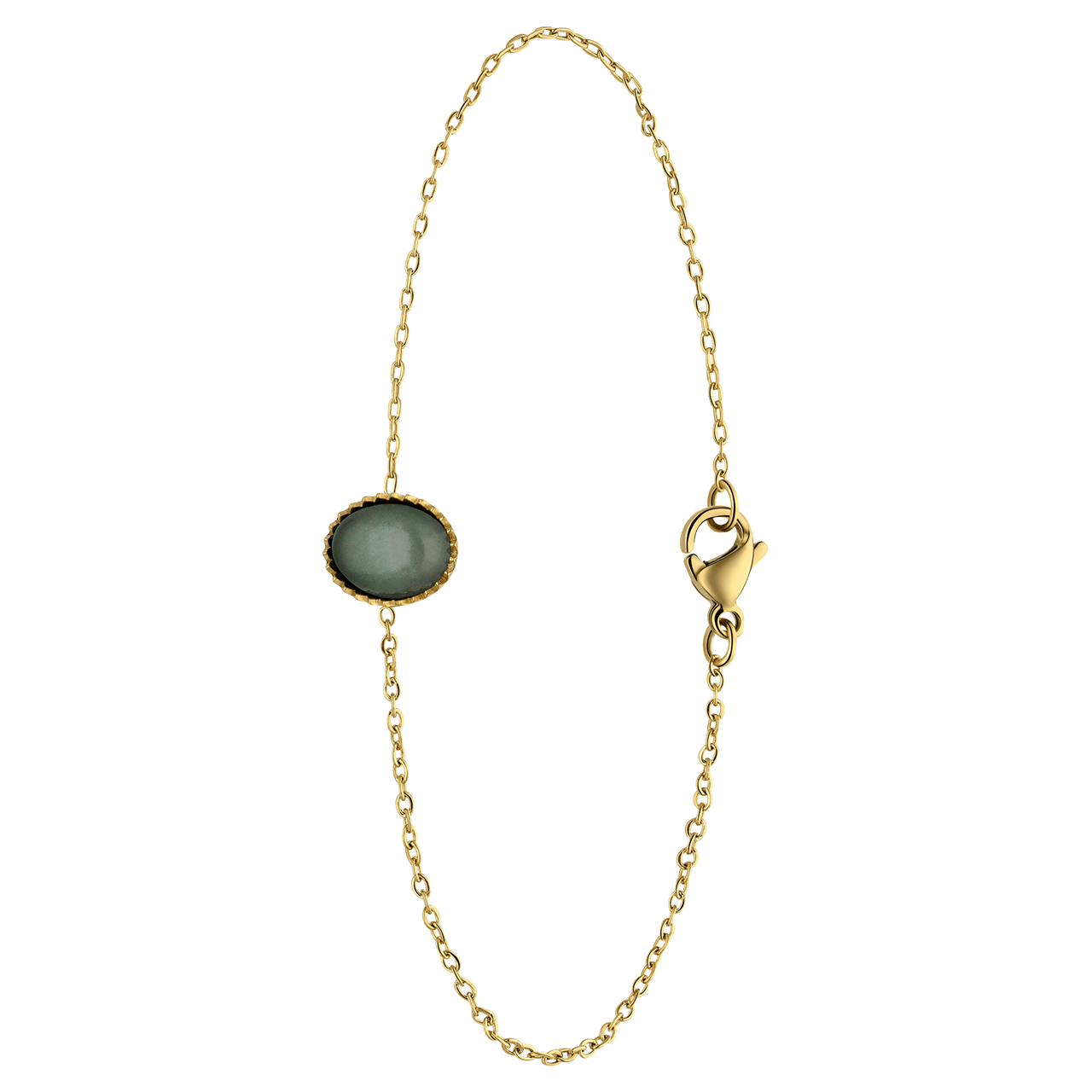 Stainless steel goldplated fantasiearmband met groene aventurijn voor dames