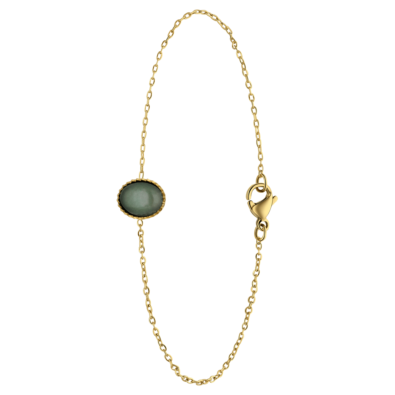 Stalen goldplated armband met groen aventurijn
